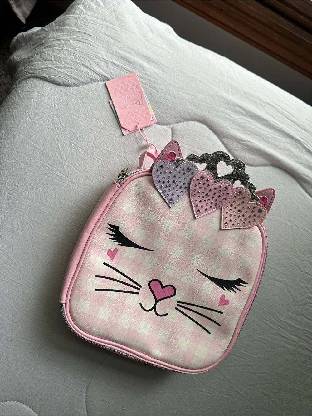 Kohl's Pink Cat Face Lunch Tote with Heart Crown